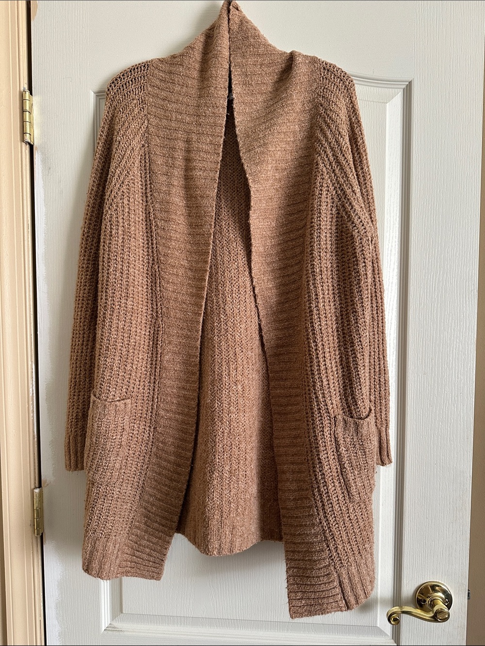 Cozy warm bear BROWN /Open-Front Women's Cardigan Sweater - with Front pockets